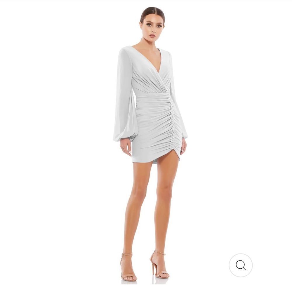 Ieena for Mac Duggal 26655 women’s long blouson sleeve ruched mini dress size 4